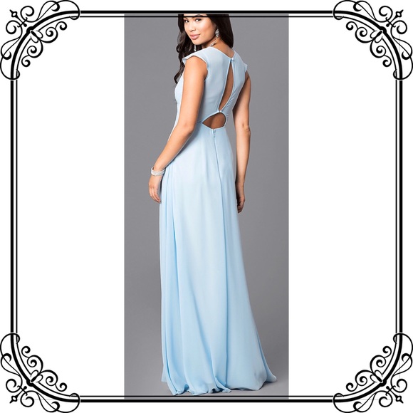 🆕NWT Light Blue Classy V-Neck Long Maxi Dress - Picture 2 of 6